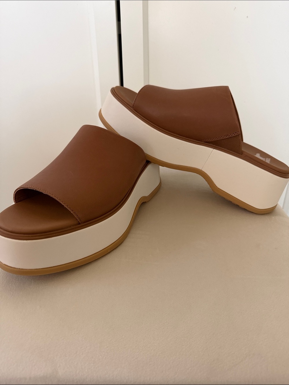 Brown Platform Slide Sandals with Cream Sole
